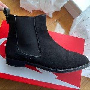 Stuart Weitzman Black Suede Ankle Chelsea Boots Low Heel